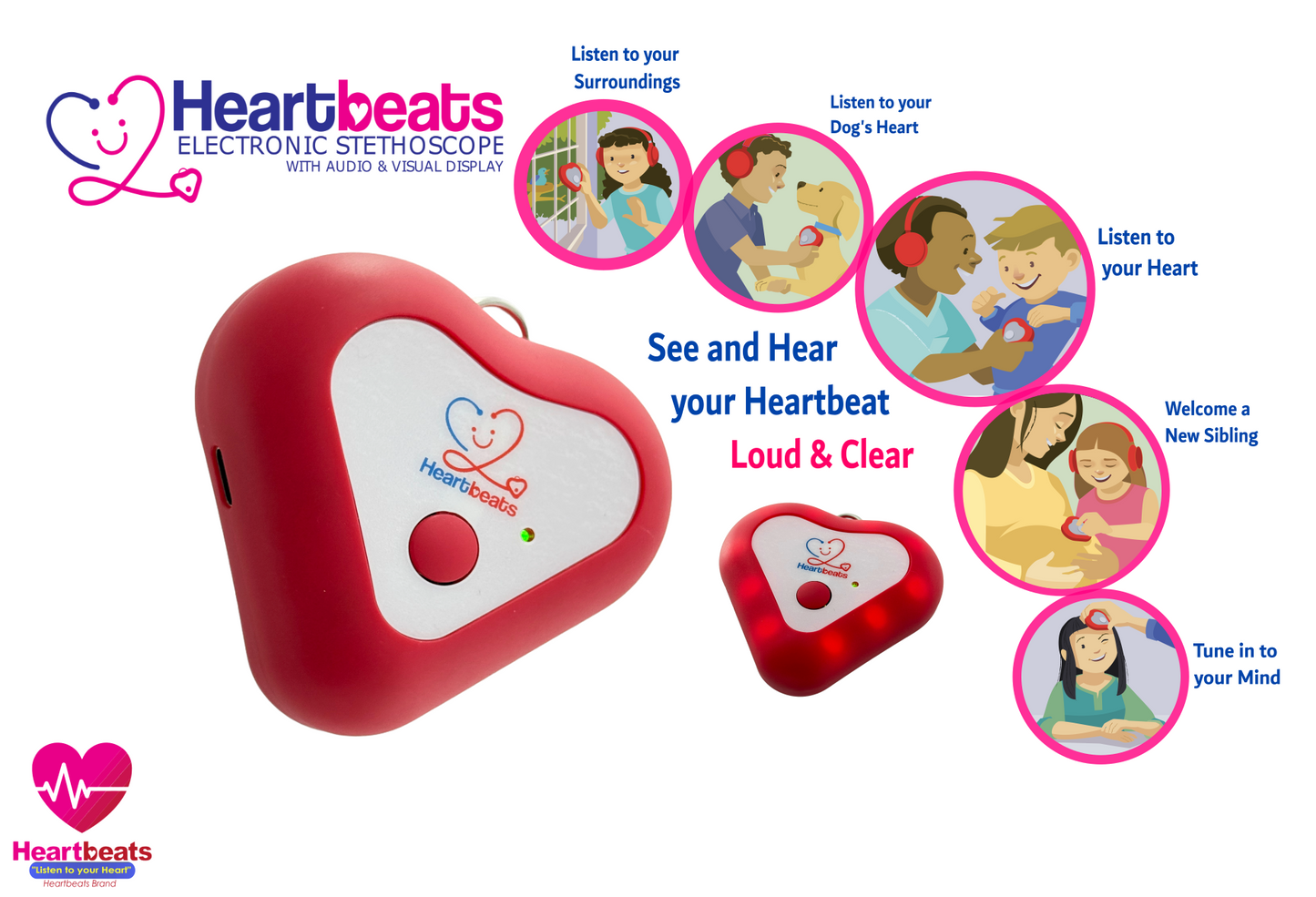 Heartbeats Electronic Stethoscope with 10x Amplification & Visual Display