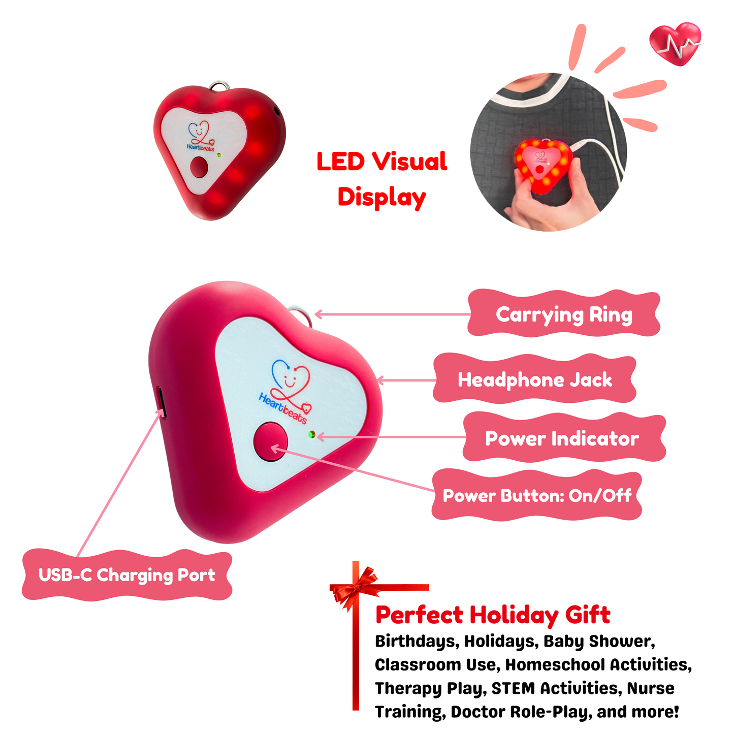 Heartbeats Electronic Stethoscope with 10x Amplification & Visual Display